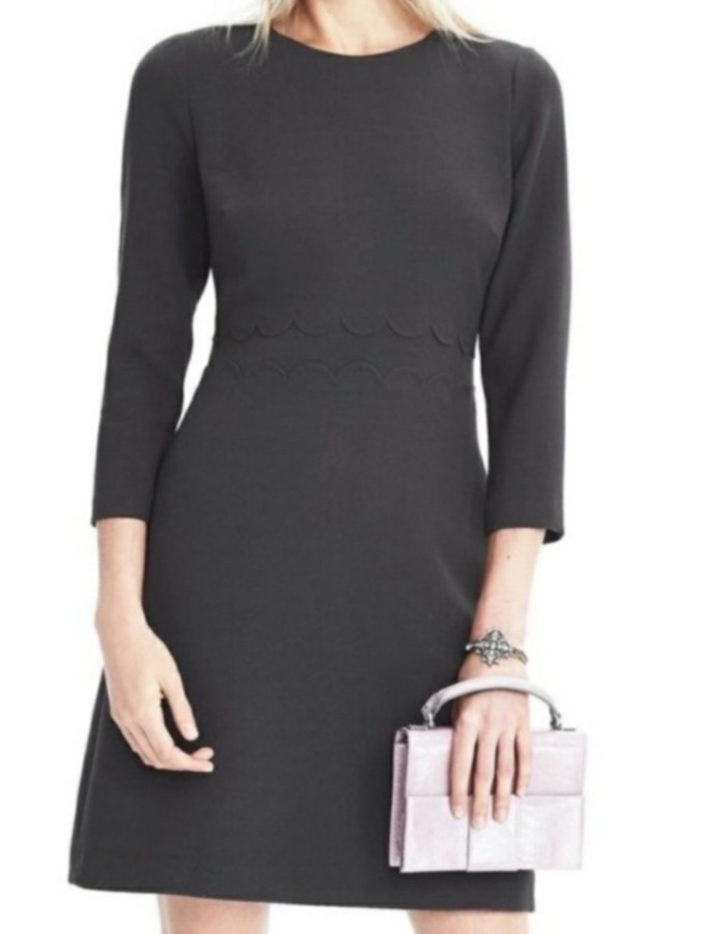 Banana Republic Dark Grey Scalloped Ponte Dress